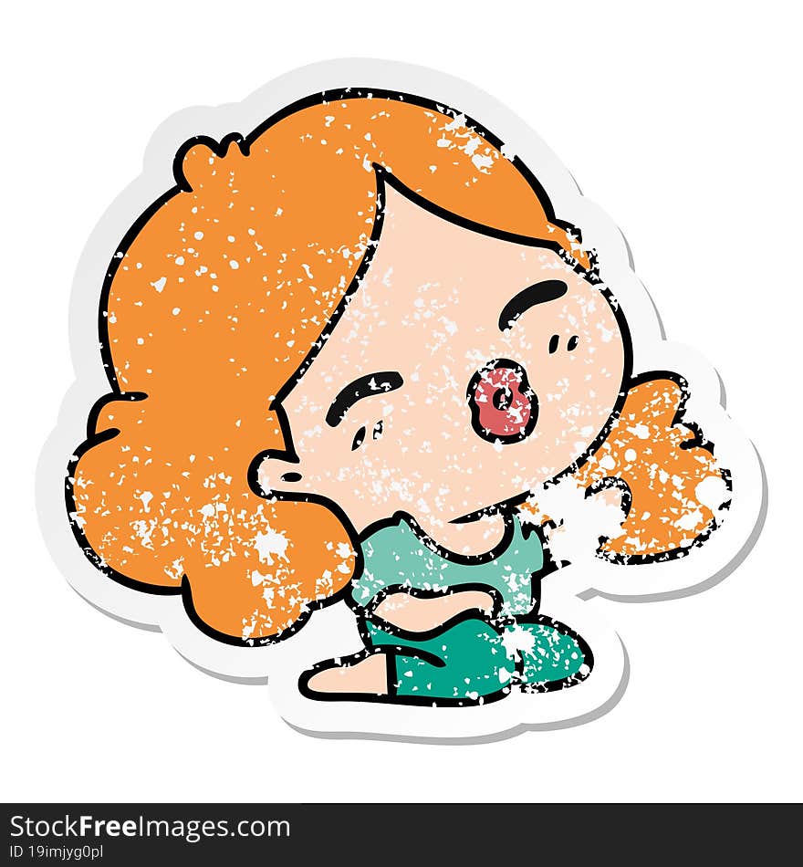 Distressed Sticker Cartoon Of Cute Kawaii Girl