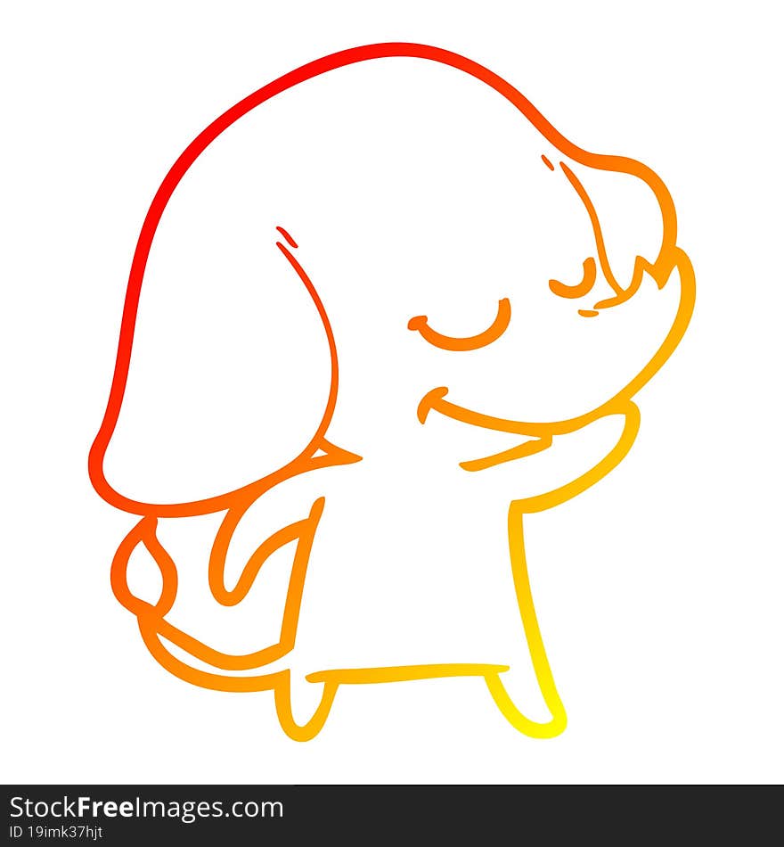 Warm Gradient Line Drawing Cartoon Smiling Elephant