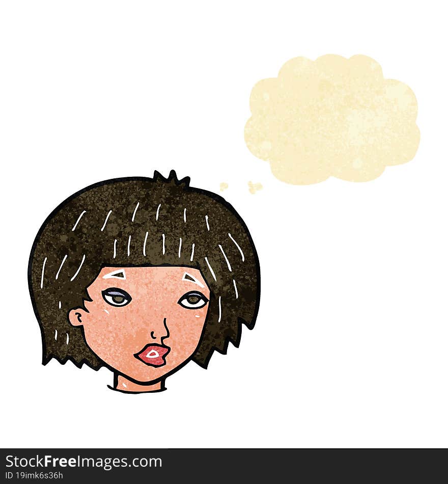 cartoon bored looking woman with thought bubble