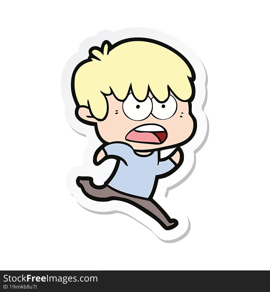 sticker of a worried cartoon boy