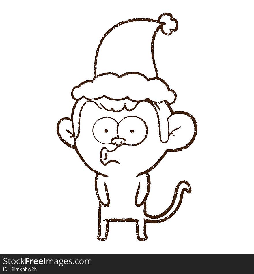 Festive Monkey Charcoal Drawing