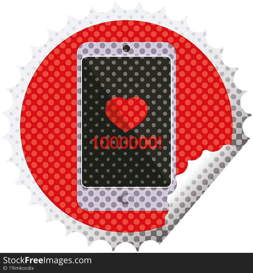 Mobile Phone Showing 1000000 Likes Round Sticker Stamp