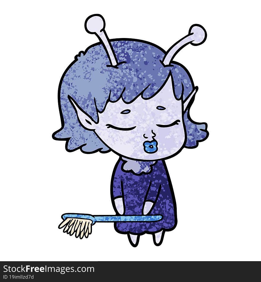 cute alien girl cartoon cleaning. cute alien girl cartoon cleaning