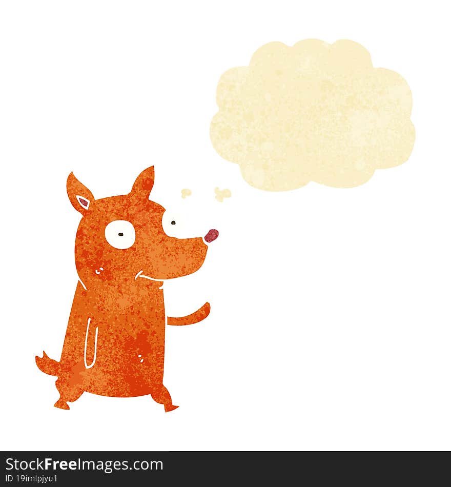 cartoon little dog waving with thought bubble