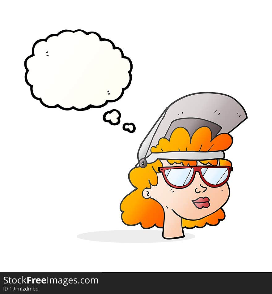 Thought Bubble Cartoon Woman With Welding Mask And Glasses