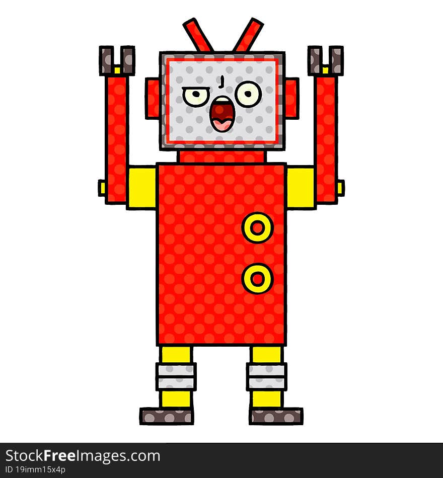 comic book style cartoon angry robot