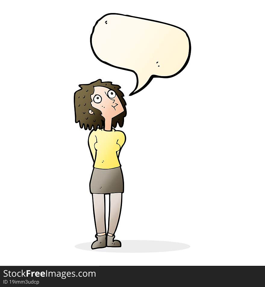 Cartoon Curious Woman With Speech Bubble