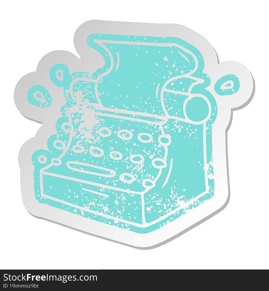 distressed old cartoon sticker of old school typewriter