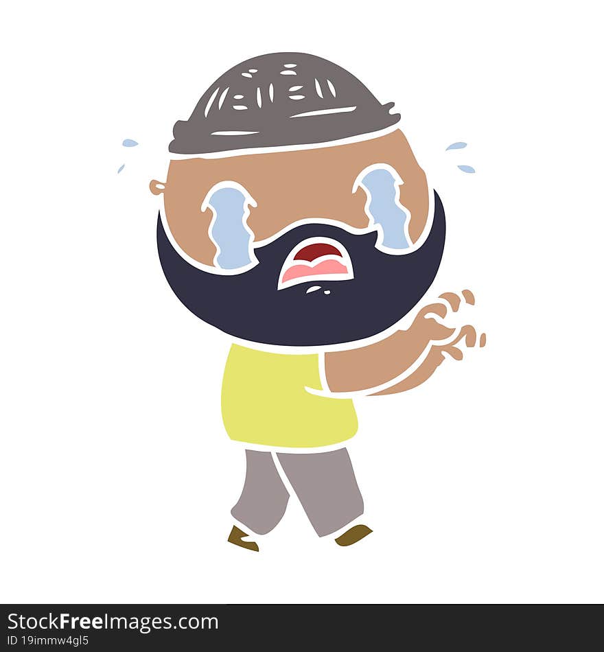 Flat Color Style Cartoon Bearded Man Crying