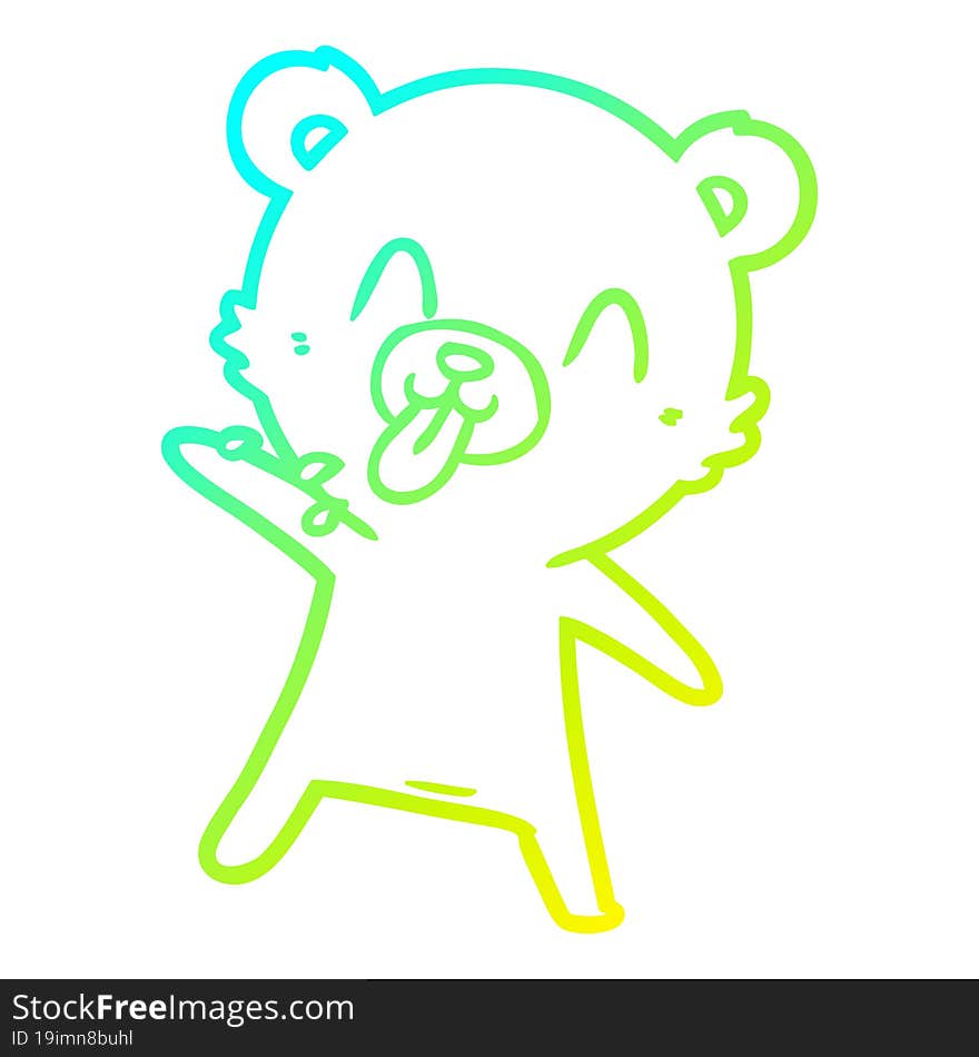 cold gradient line drawing of a rude cartoon polar bear sticking out tongue