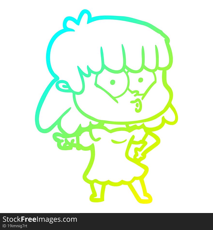 cold gradient line drawing cartoon whistling girl