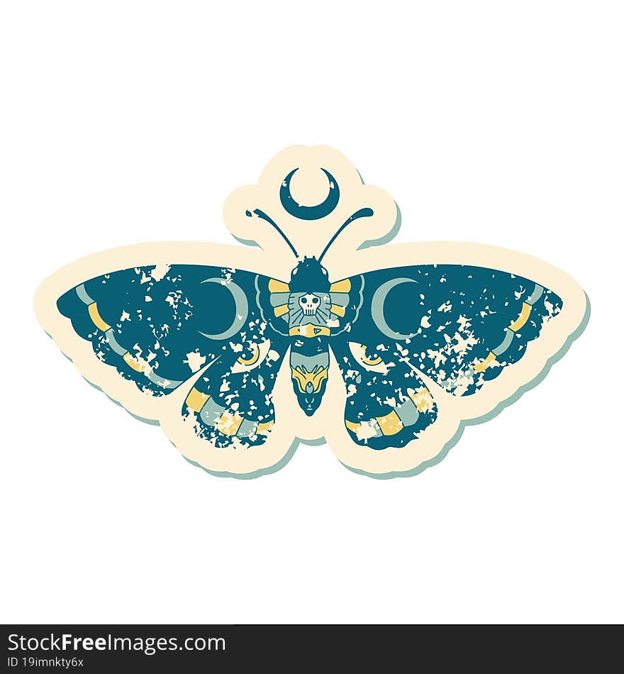 iconic distressed sticker tattoo style image of a moth. iconic distressed sticker tattoo style image of a moth