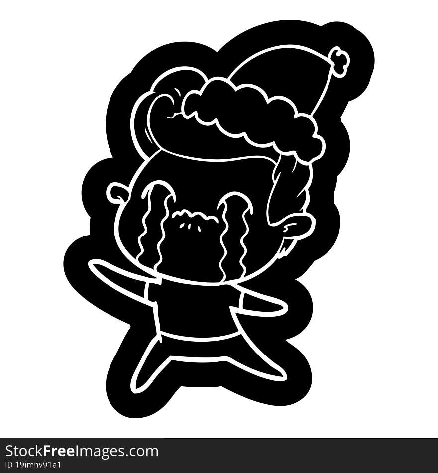 cartoon icon of a man crying wearing santa hat