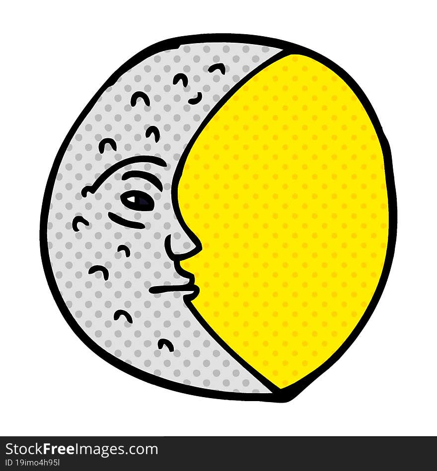 cartoon doodle crescent moon with face