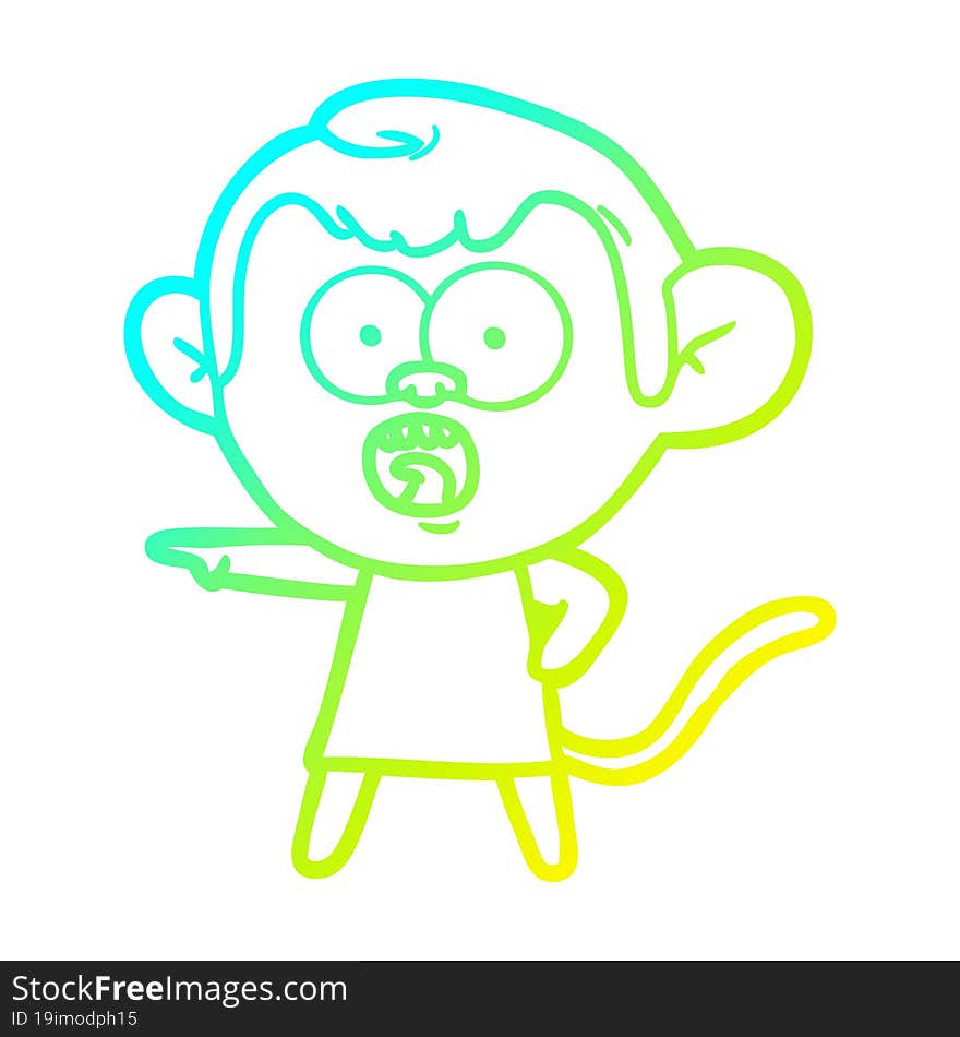 Cold Gradient Line Drawing Cartoon Shocked Monkey