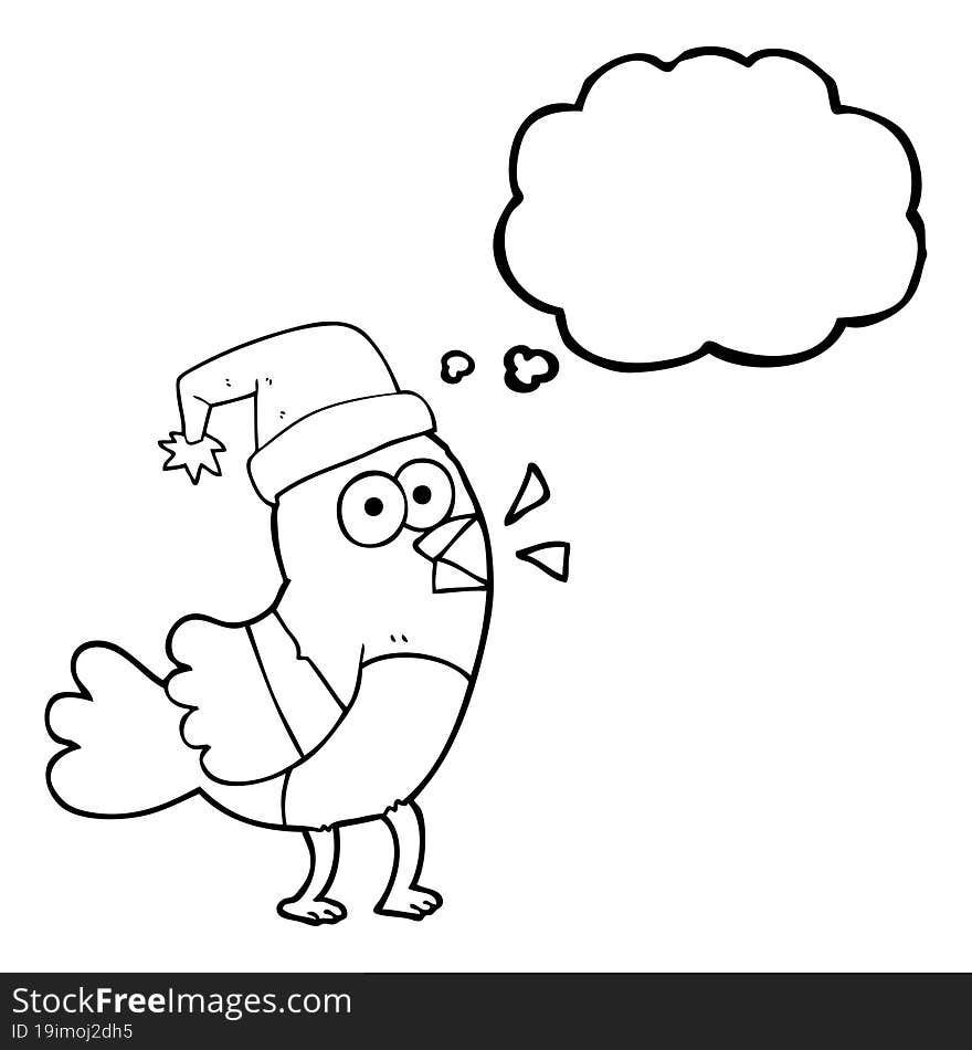 thought bubble cartoon bird wearing christmas hat