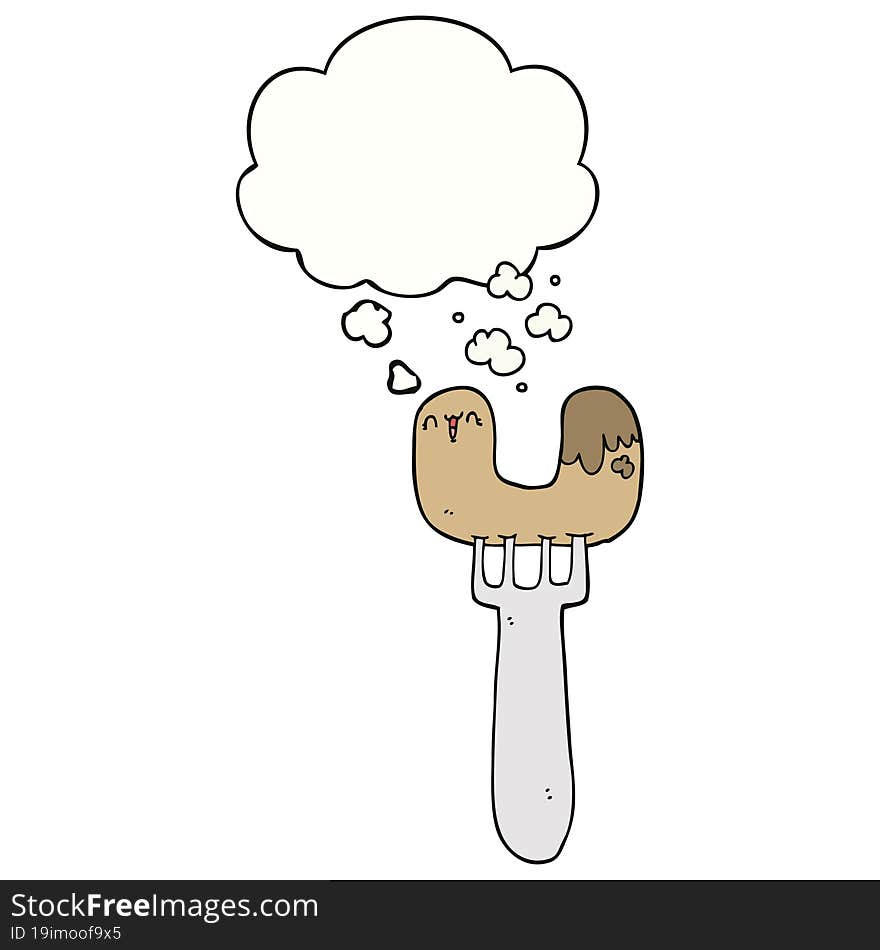 cartoon sausage on fork and thought bubble