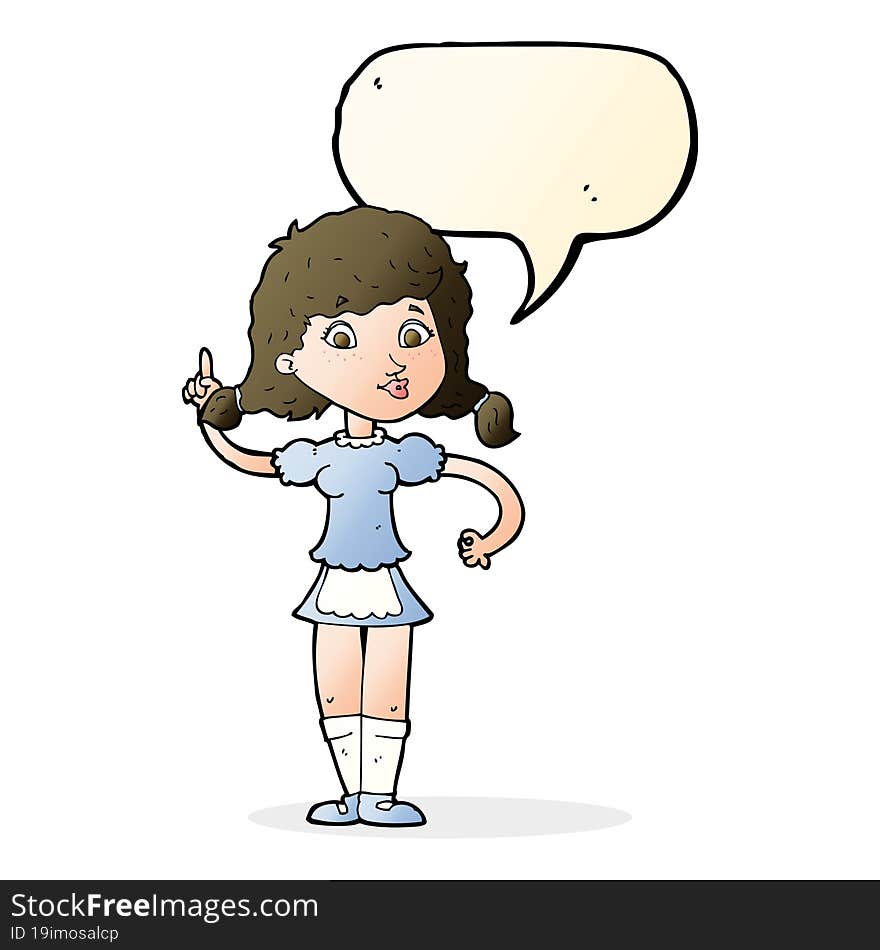 cartoon pretty maid woman with speech bubble