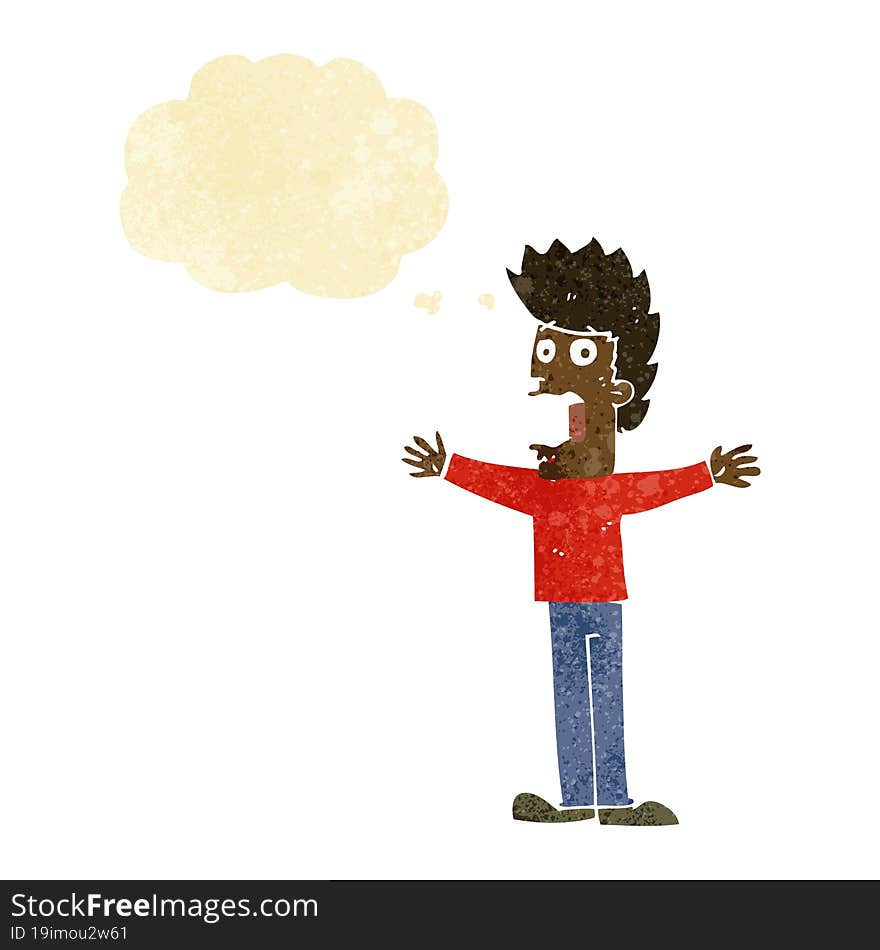 Cartoon Terrified Man With Thought Bubble