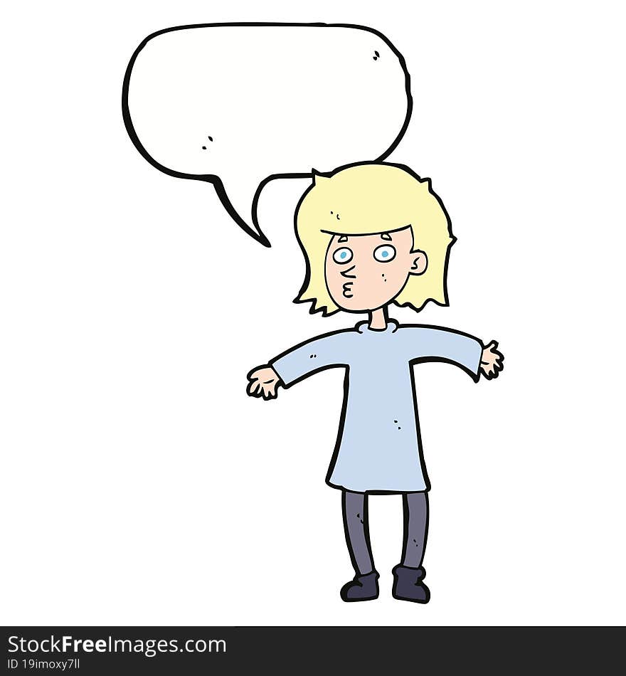 Cartoon Nervous Woman With Speech Bubble