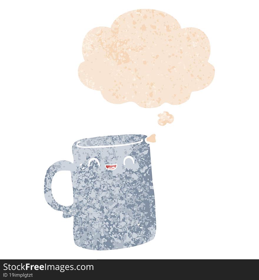 Cartoon Mug And Thought Bubble In Retro Textured Style