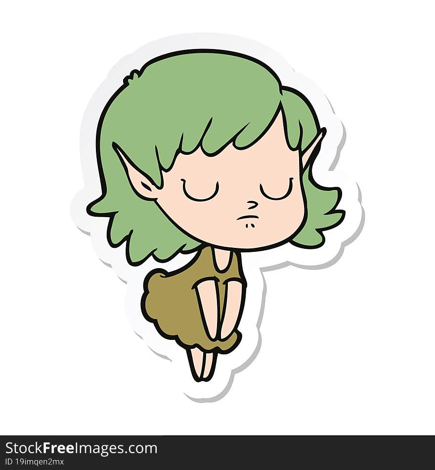 Sticker Of A Cartoon Elf Girl