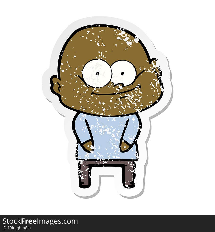 distressed sticker of a cartoon bald man staring