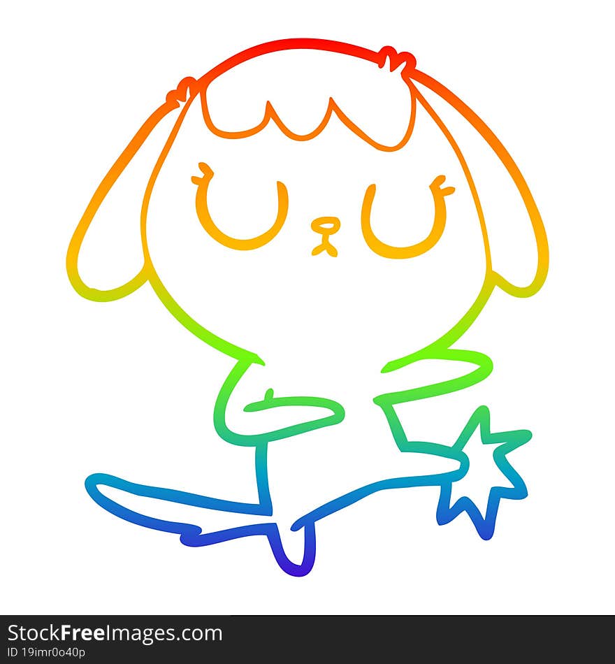 rainbow gradient line drawing of a cute cartoon dog