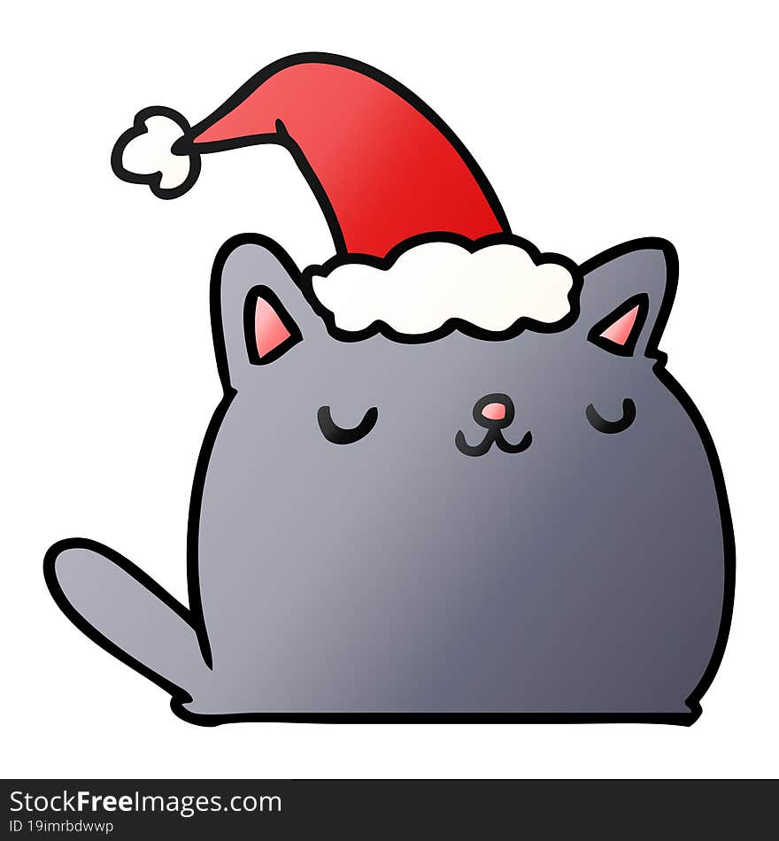 hand drawn christmas gradient cartoon of kawaii cat