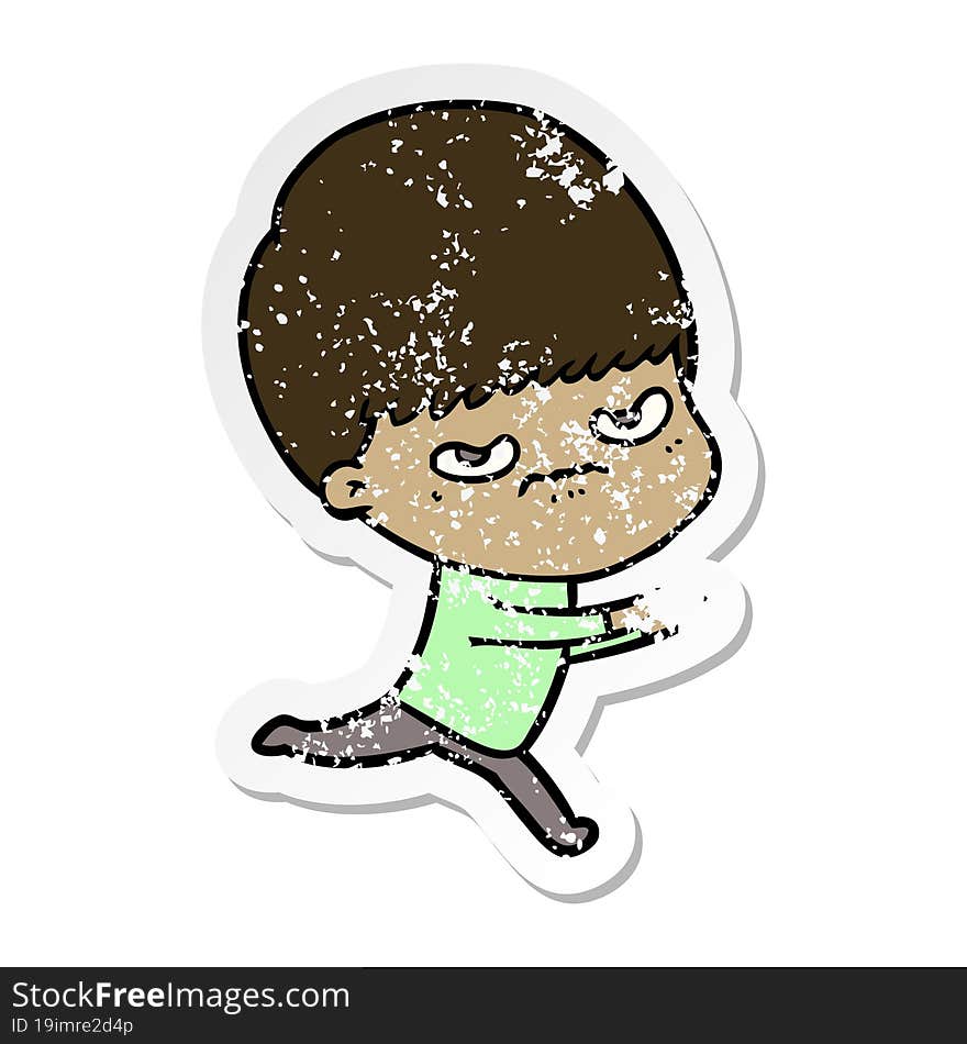 distressed sticker of a cartoon angry boy