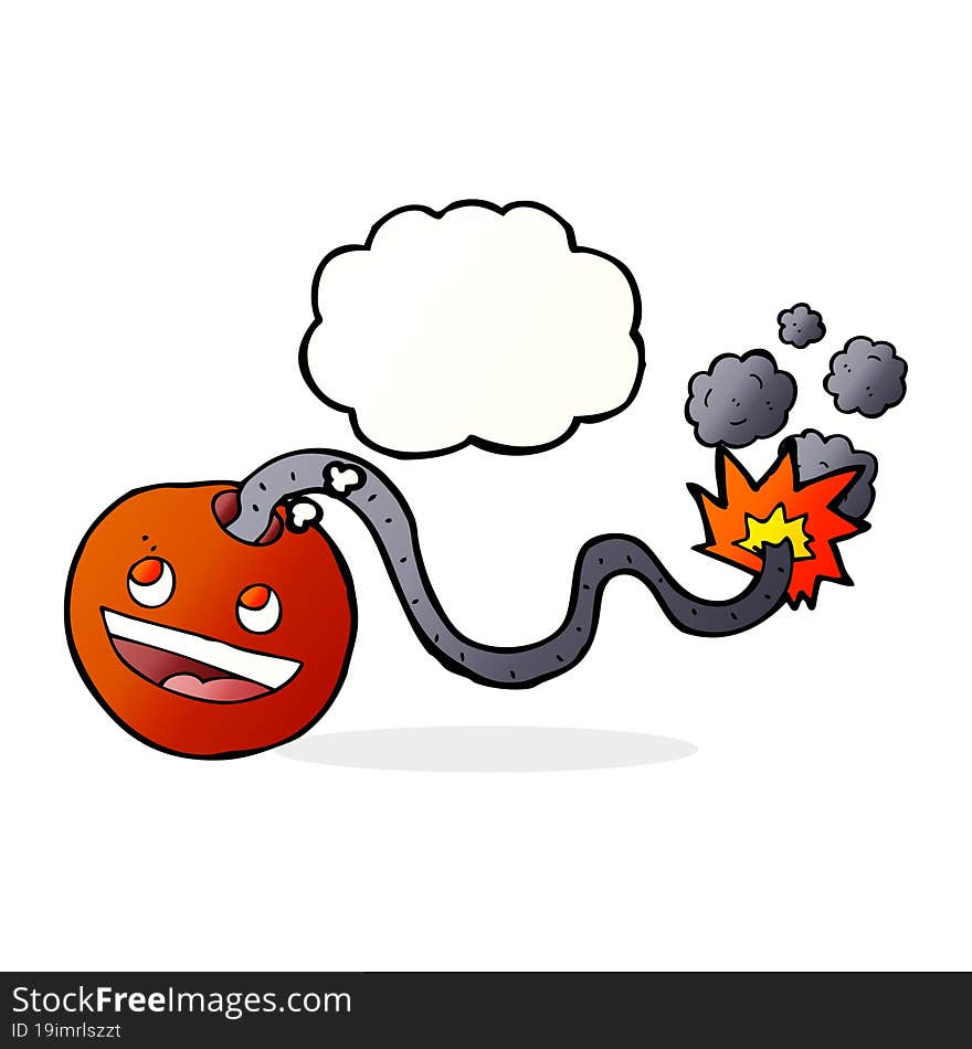 cartoon burning bomb with thought bubble