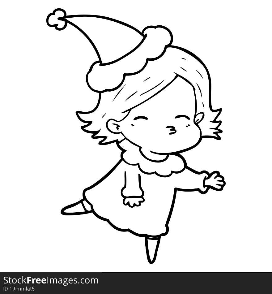 hand drawn line drawing of a woman wearing santa hat