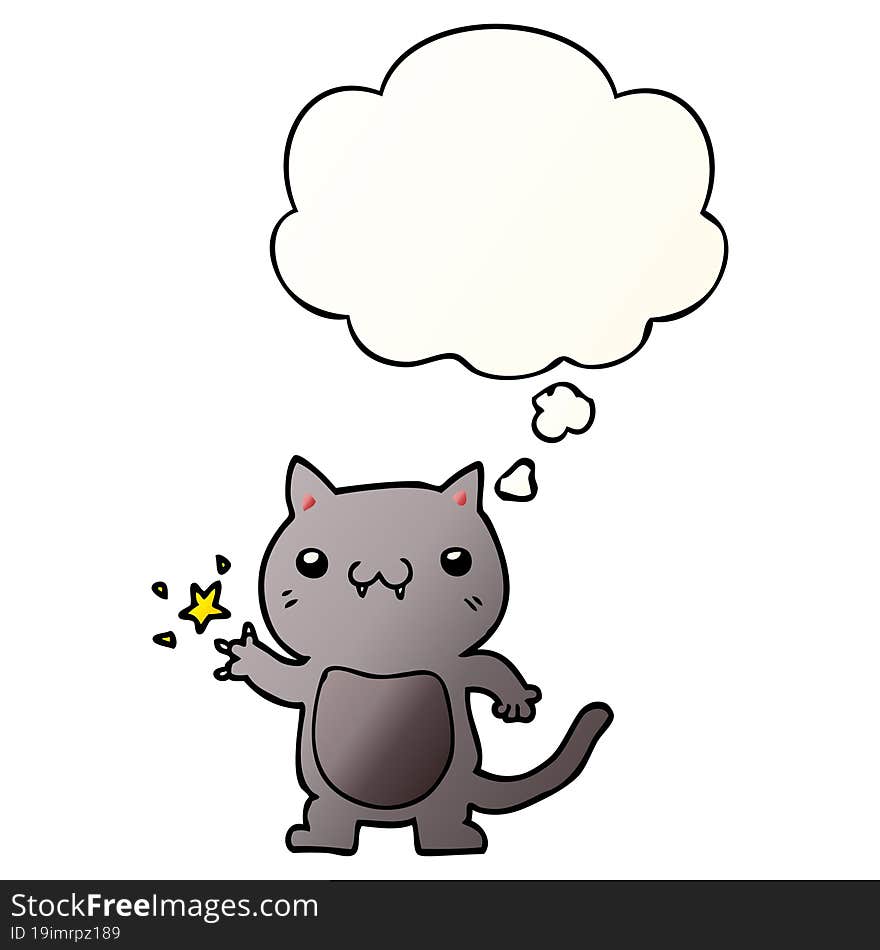 cartoon cat scratching and thought bubble in smooth gradient style