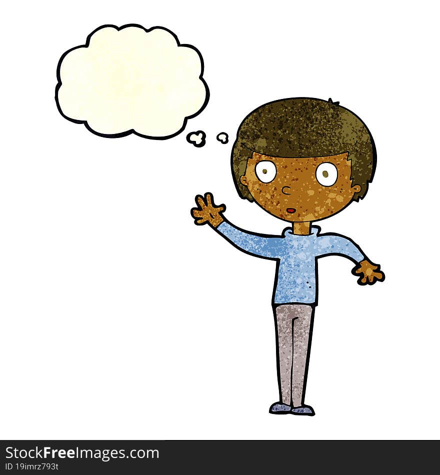 cartoon staring boy with thought bubble