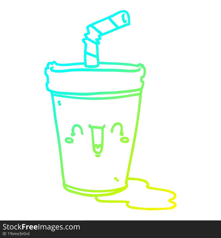 cold gradient line drawing of a cute cartoon soda