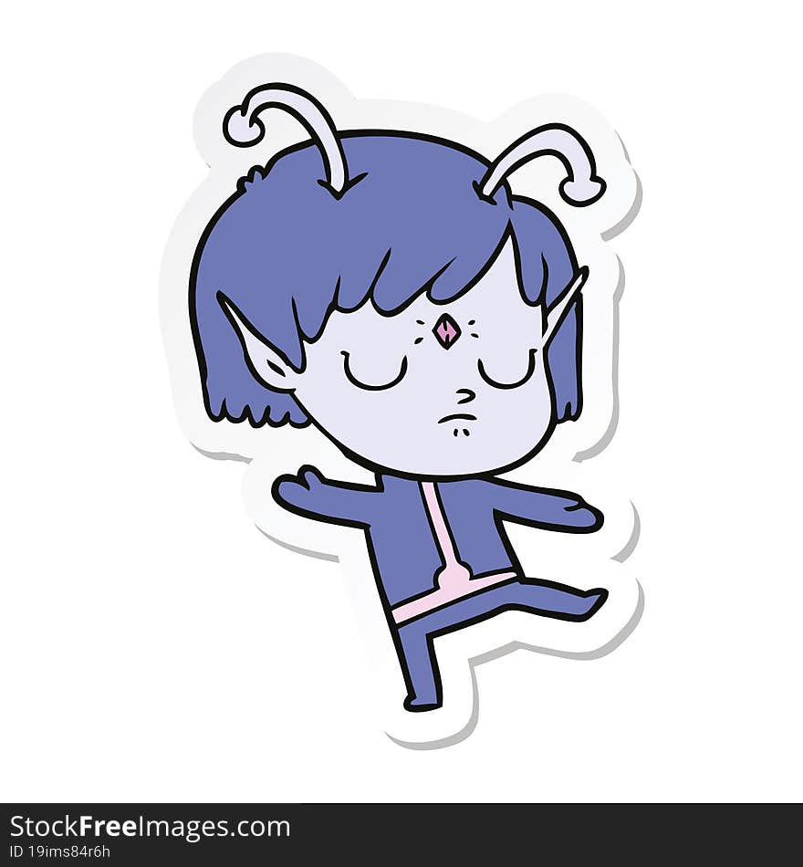 sticker of a cartoon alien girl