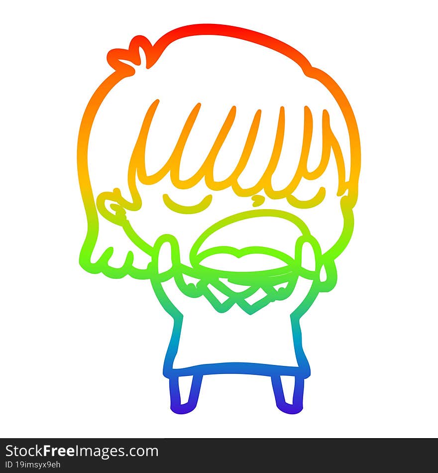 rainbow gradient line drawing cartoon woman talking loudly