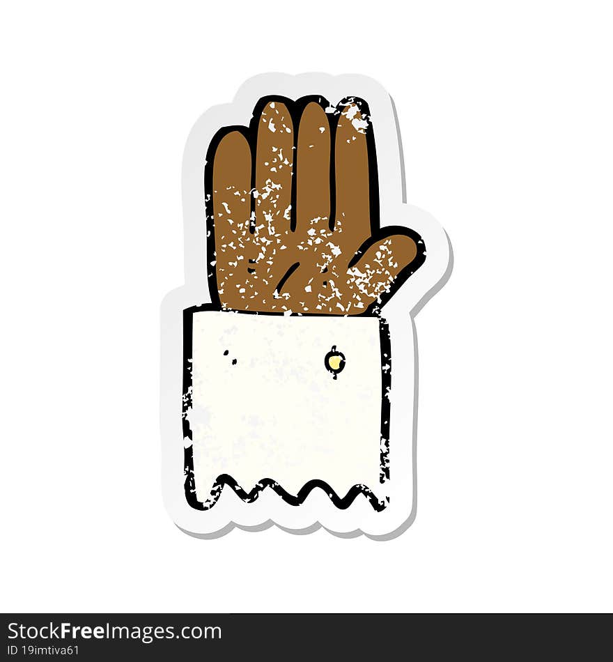 retro distressed sticker of a cartoon hand symbol