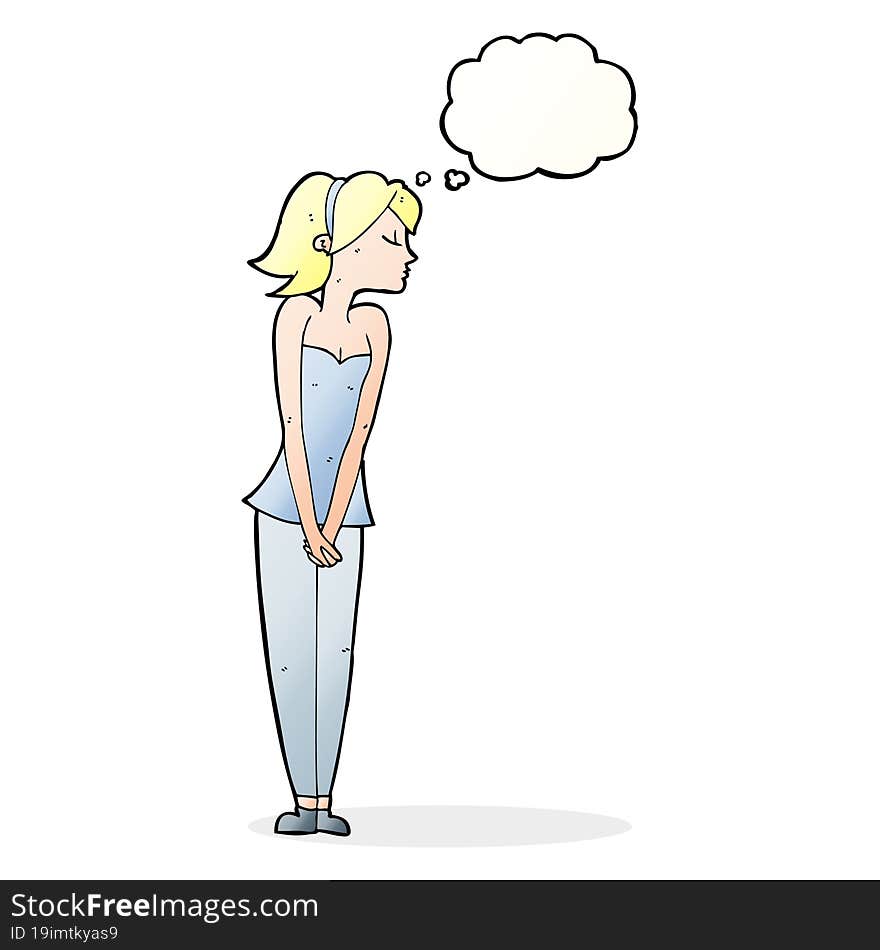 cartoon pretty woman with thought bubble