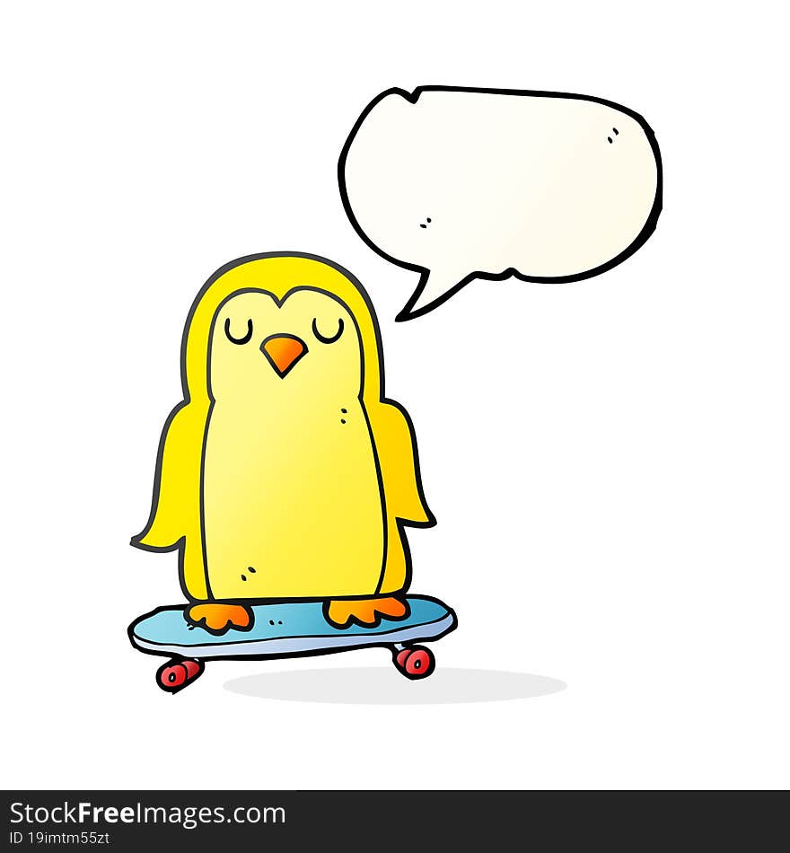 freehand drawn speech bubble cartoon bird on skateboard