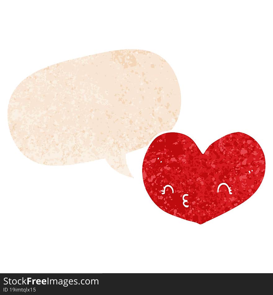 cartoon love heart and speech bubble in retro textured style