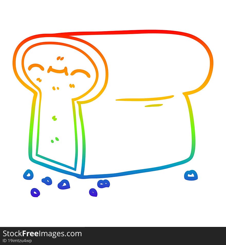 rainbow gradient line drawing of a cartoon loaf of bread