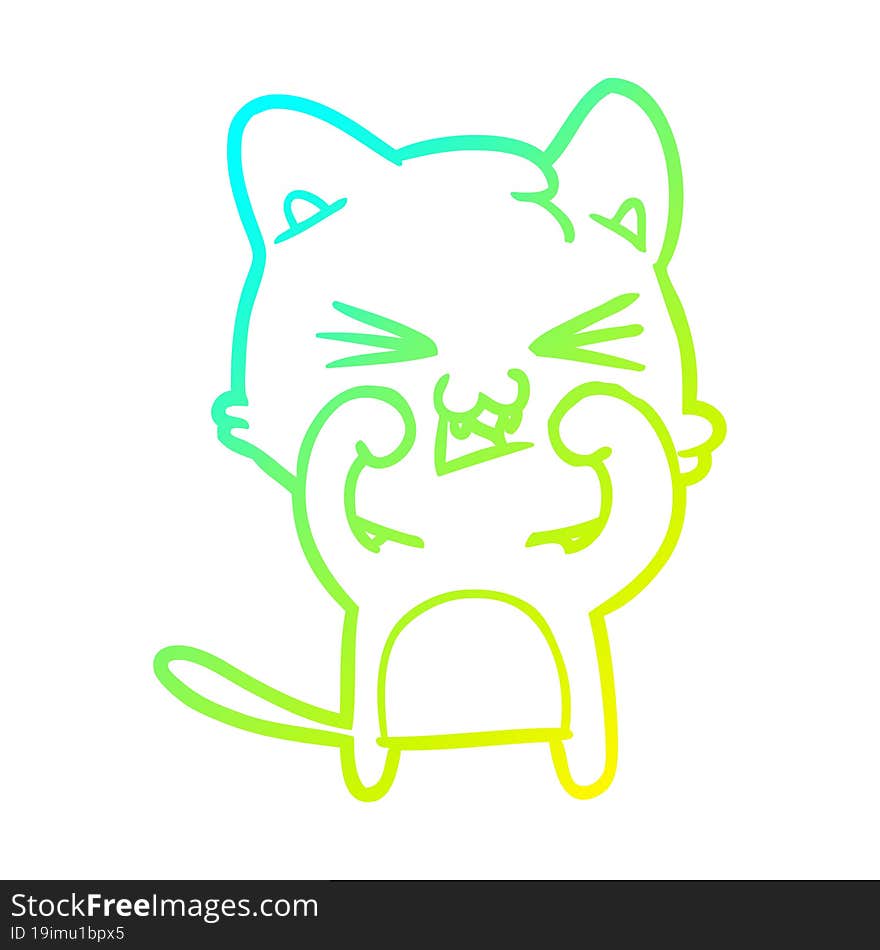 cold gradient line drawing cartoon cat hissing