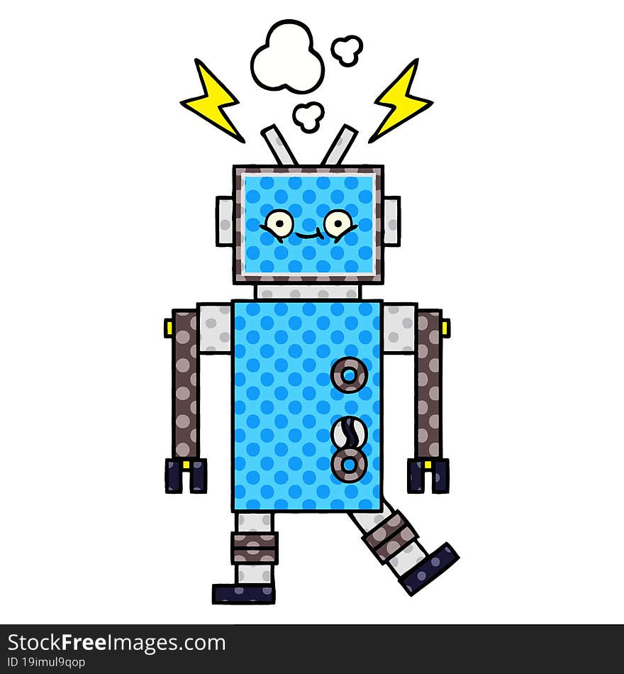 comic book style cartoon of a dancing robot