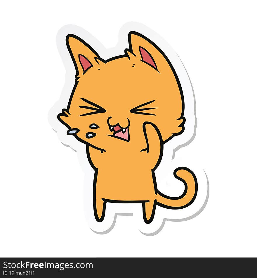 sticker of a cartoon cat hissing