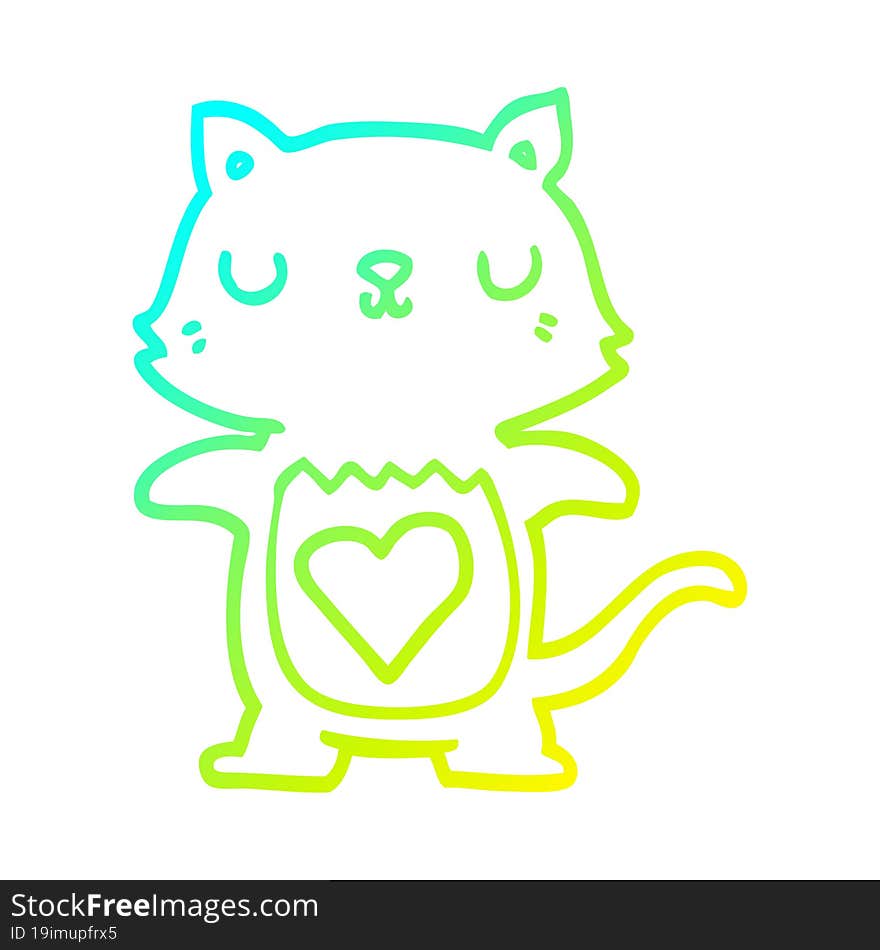 Cold Gradient Line Drawing Cute Cartoon Cat