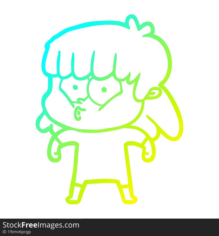 cold gradient line drawing cartoon whistling girl