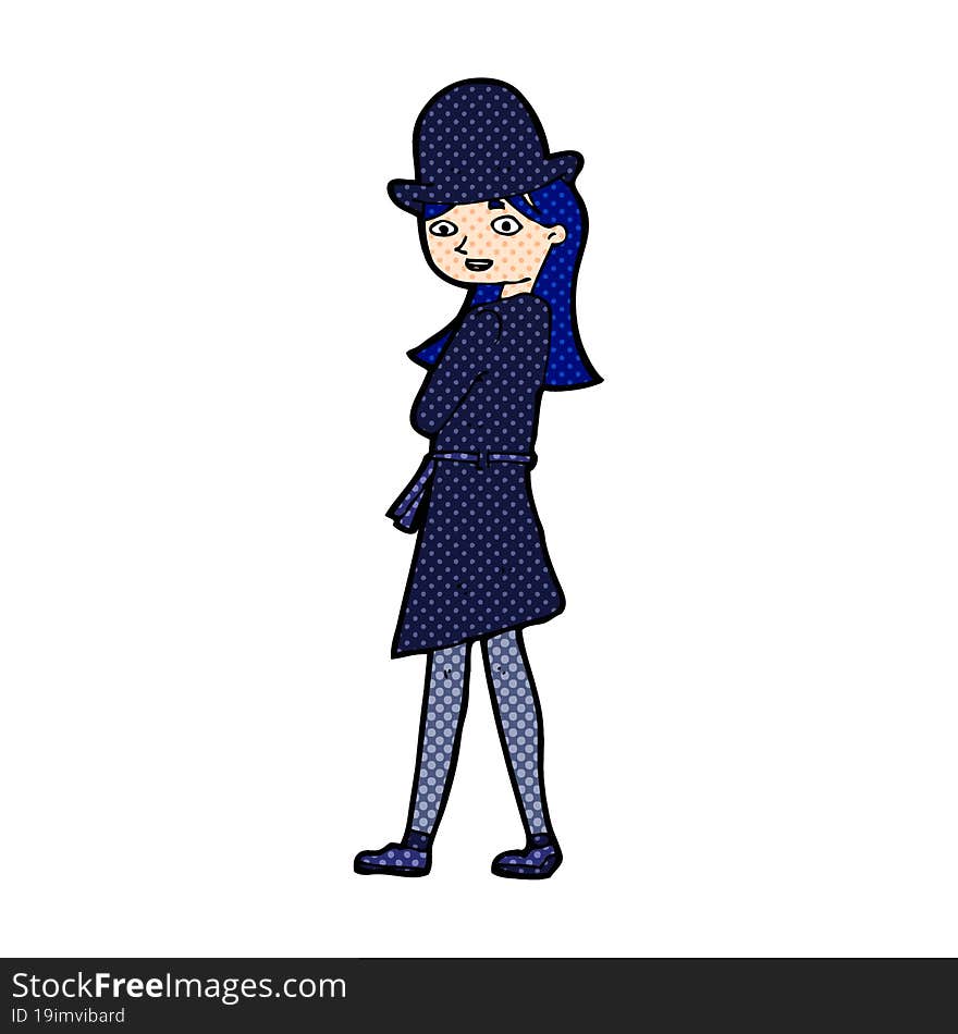 cartoon woman wearing sensible hat