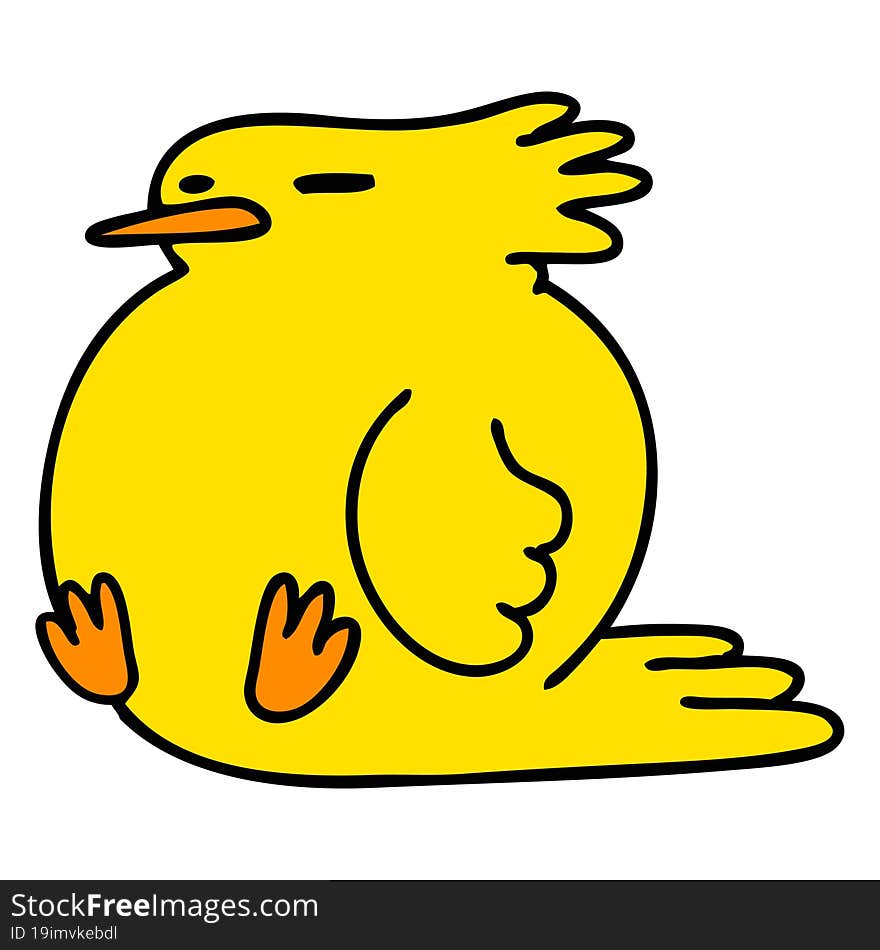 cartoon of a funny bird in a strong wind