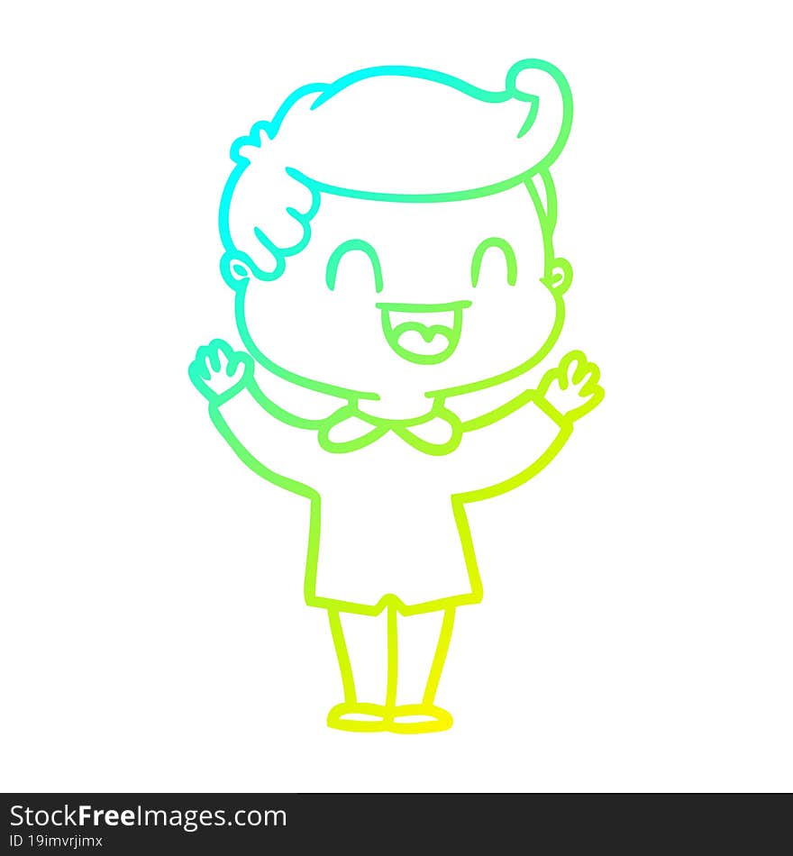 cold gradient line drawing of a cartoon happy man